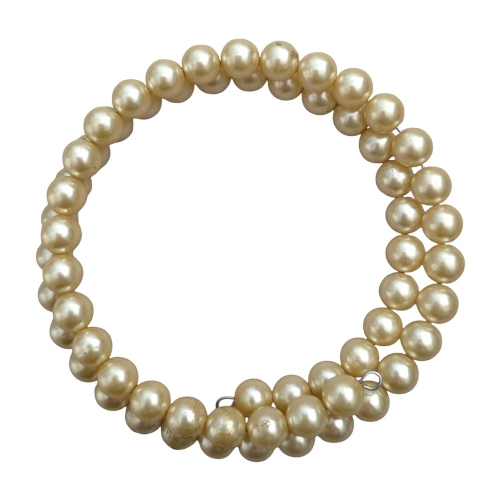 Vintage‎ Faux Pearl Wire Wraparound Bracelet Champagne Beige